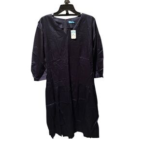 J. McLaughlin V-neck 3/4 Sleeve Cotton Dress in Navy XL NWT